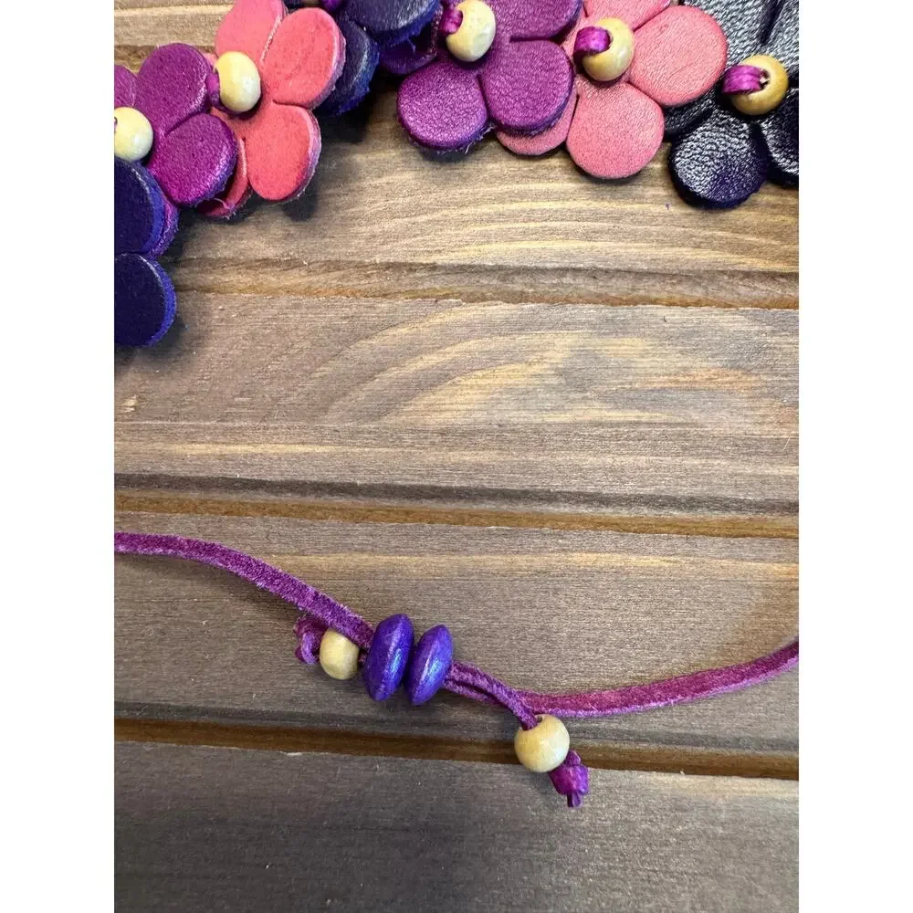 Handmade Genuine Leather Purple Flower Bracelet Purple Boho Daisy Bracelet NEW